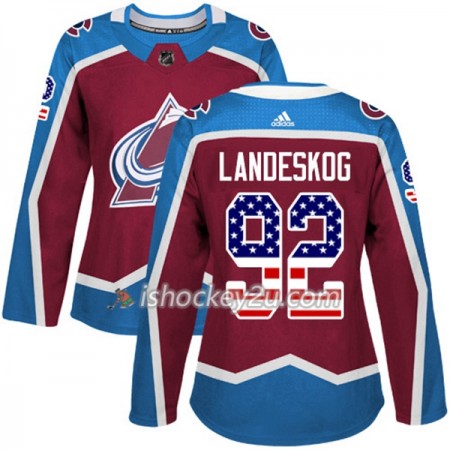 Dame NHL Colorado Avalanche Trøje Gabriel Landeskog 92 Adidas 2017-2018 Vinrød USA Flag Fashion Authentic